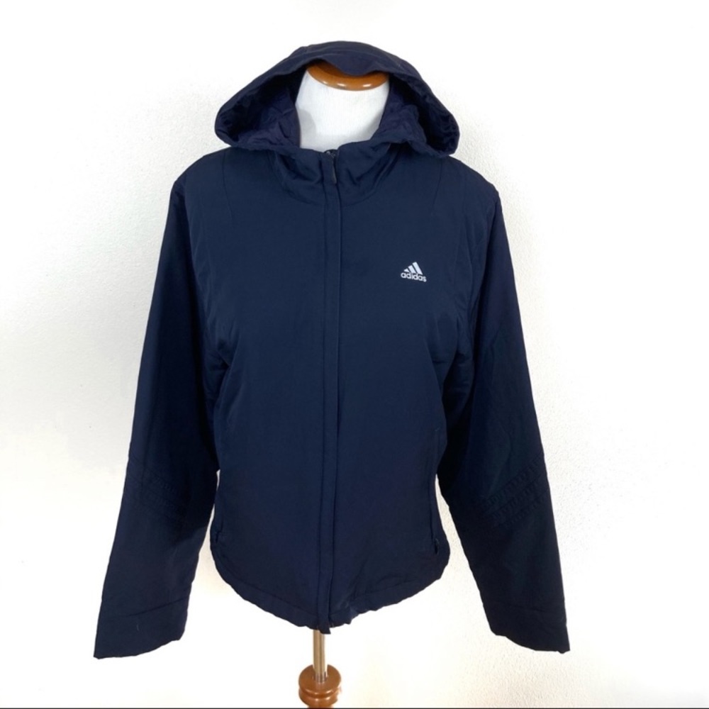 Adidas Climax Hooded Filled Puffer‎ Navy Blue Jacket Women’s Sz Medium